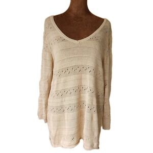 NWT Will Smith Sweater Top Open Knit Linen Blend Beige Lightweight Neutral‎